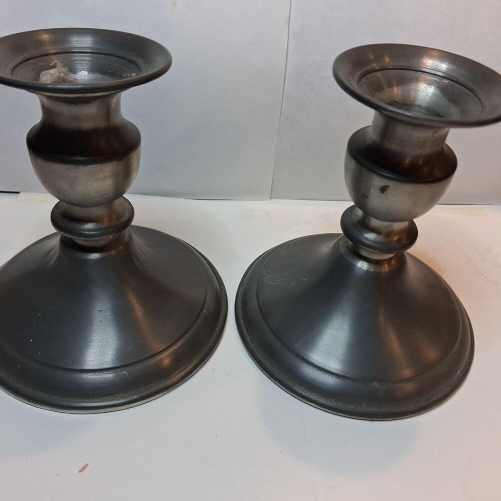 2 Vintage Leonard Pewter Weighted Candle Stick Holders Set Of 2 Made Bolivia